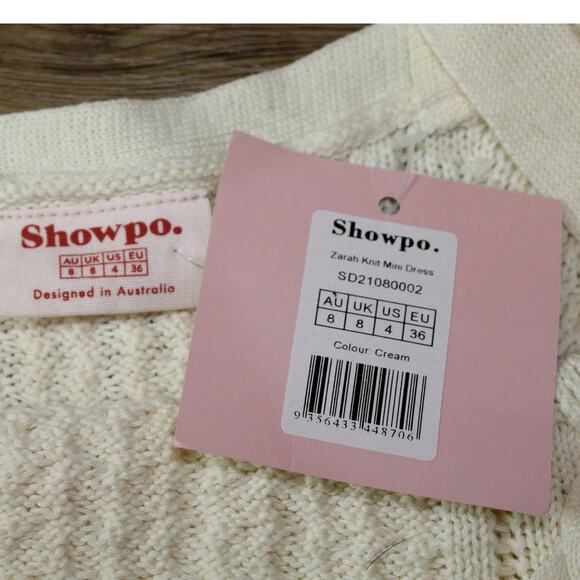 NWT! Showpo Zariah Knit Mini Dress Cream Cable Sweater Dress Women’s US 4 - Picture 7 of 7